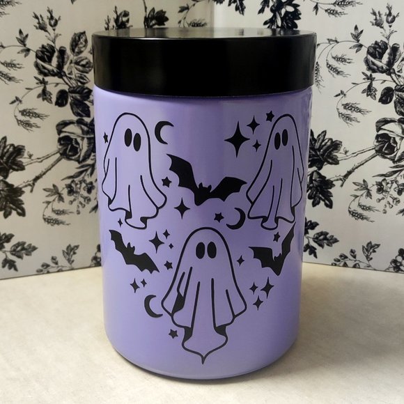 3 Ghosts+Spooky Bat Container | Lilac Glass Cookie Jar/Kitchen Storage Canister - Picture 1 of 4